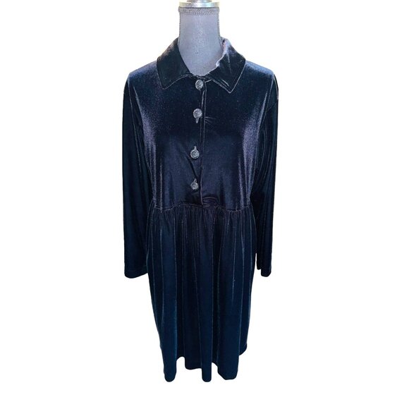 Vintage Coldwater Creek Black Velvet Buttoned Dress M Fairy Goth Wednesday Adams - Picture 2 of 10